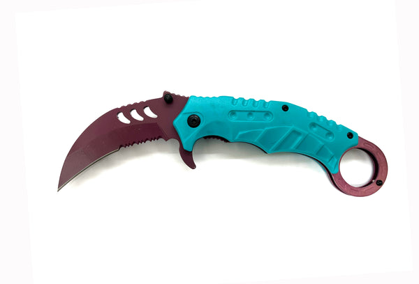 Tiger-USA Dual-Colored Karambit Style Knife - Pink Handle Purple Knife –  Panther Wholesale