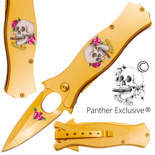 7” Pink Knife Spring Assisted Open Blade Folding Knife Pink Rose Pocket  Knife