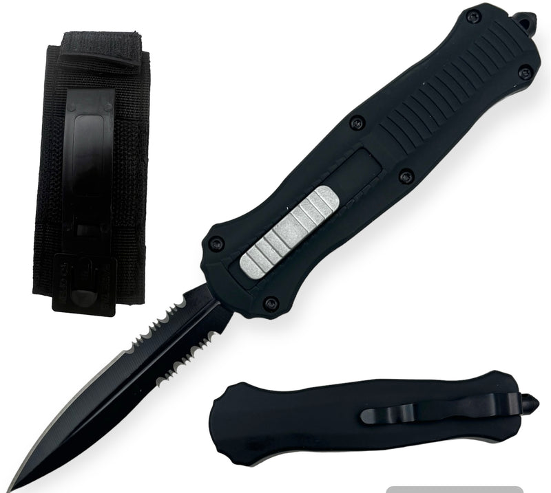 7.75 inch Otf Black Half Serrated  w/ Nylon Sheath