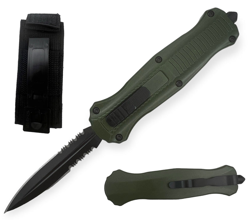 7.75 inch Otf Green Half Serrated Black Blade   w/ Nylon Sheath