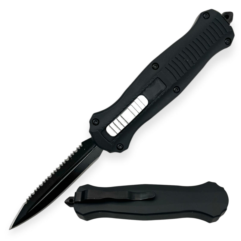 7.75 inch Otf Black  w/ Nylon Sheath Double Blade One Side Serrated