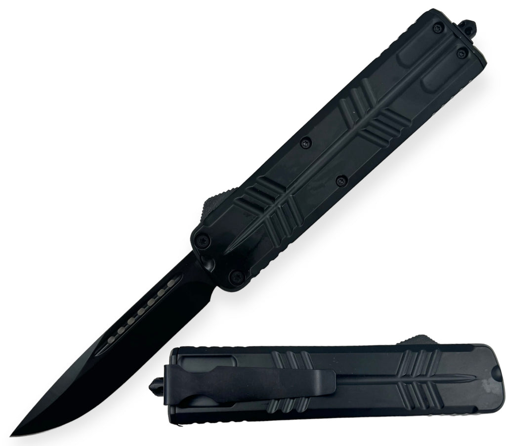 9.5 OTF Knife Drop Point  Black Butterfy Handle Style