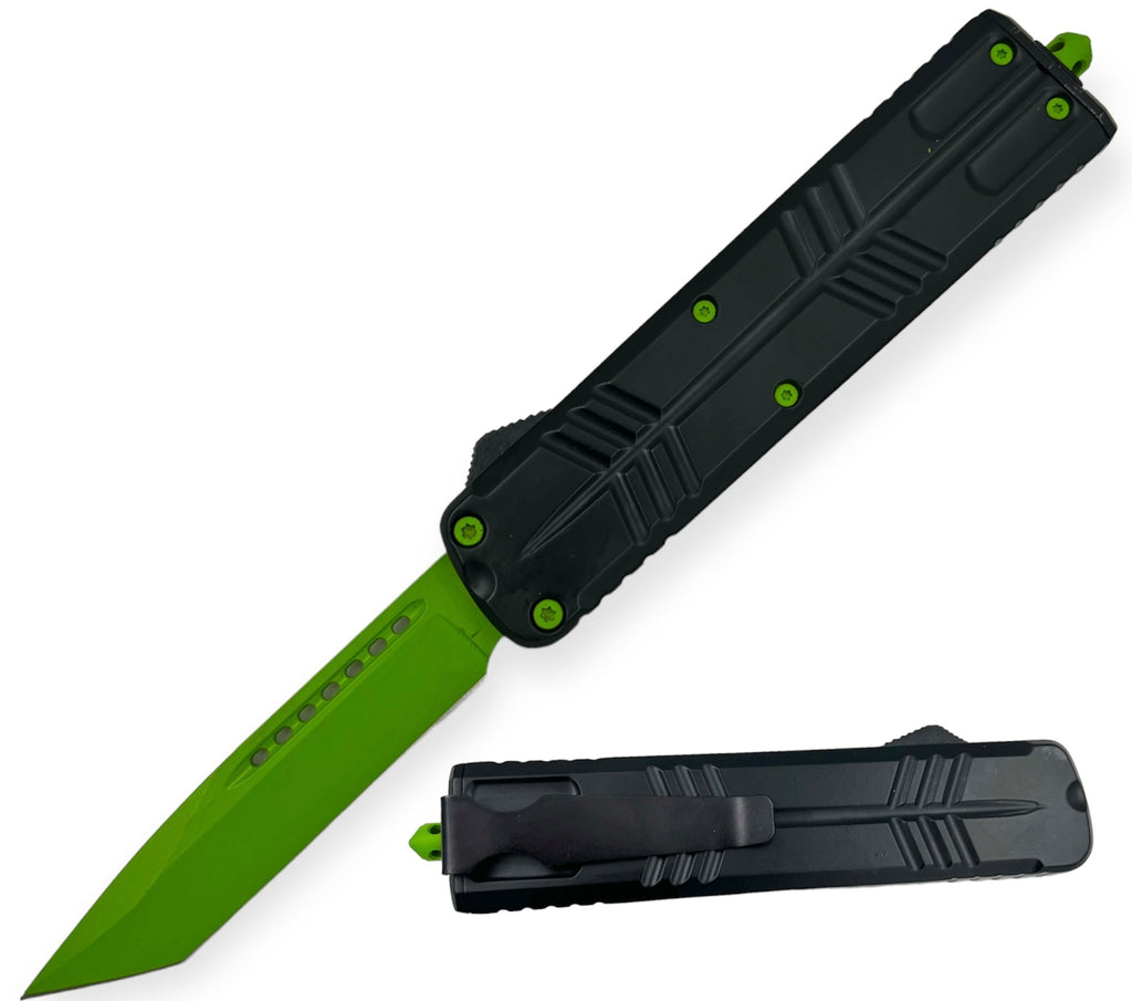 9.5 OTF Knife Tanto Green Butterfy Handle Style