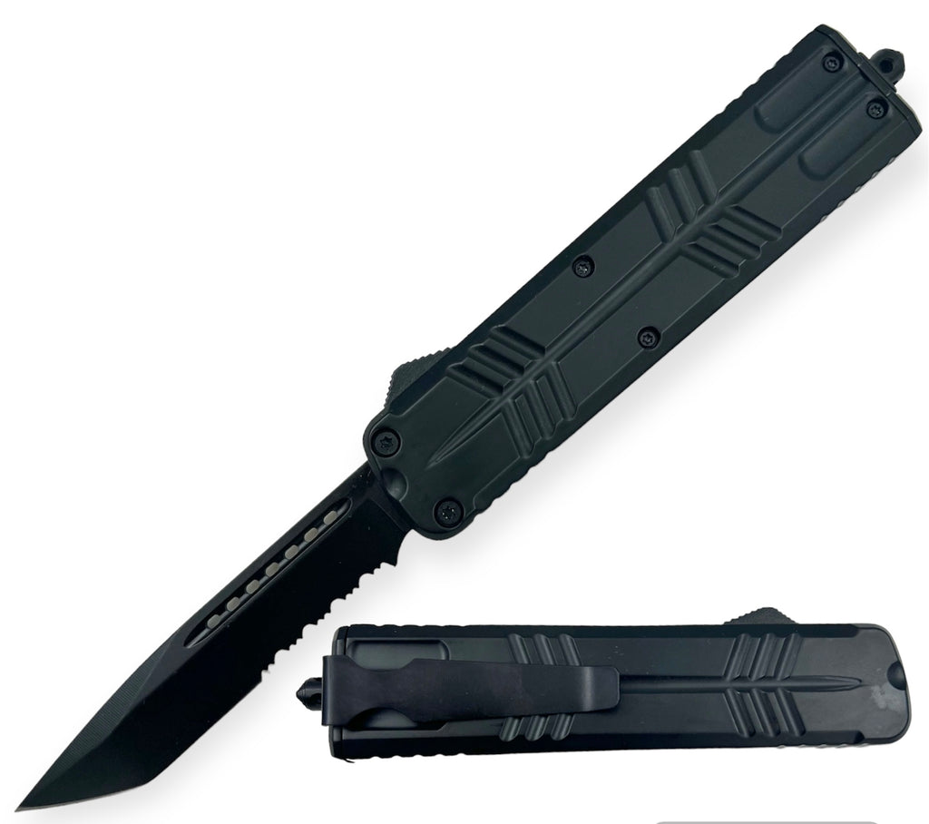 9.5 OTF Knife Tanto Black Butterfy Handle Style