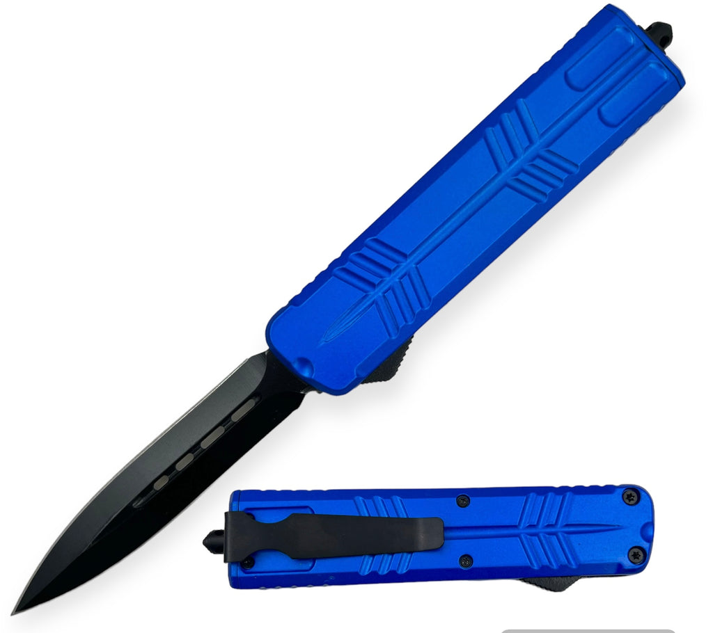 9.5 OTF   Knife Double Side Blade Blue Butterfy Handle Style