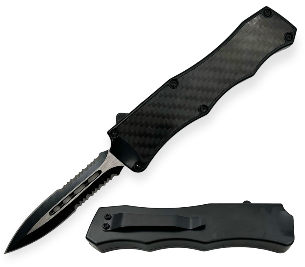 8.0 inch Air Craft Handle Otf Double Blade Half Serrated Carbon Fiber Insert