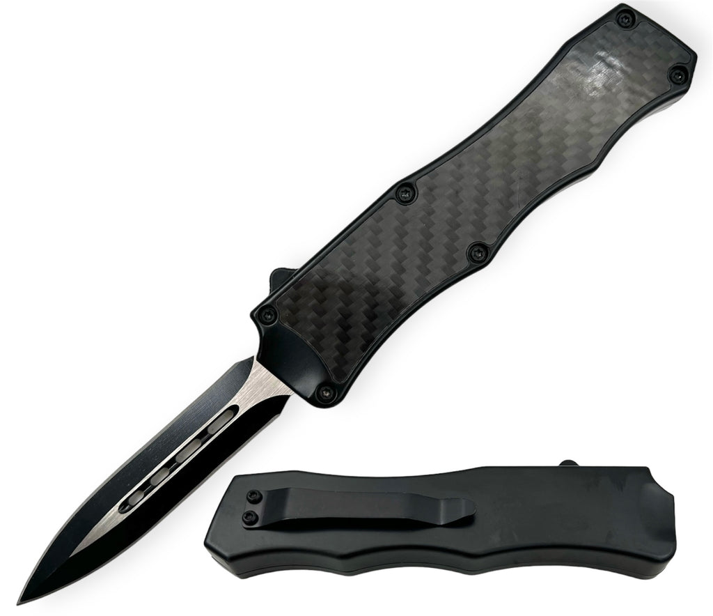 8.0 inch Air Craft Handle Otf Double Blade Carbon Fiber Insert Black