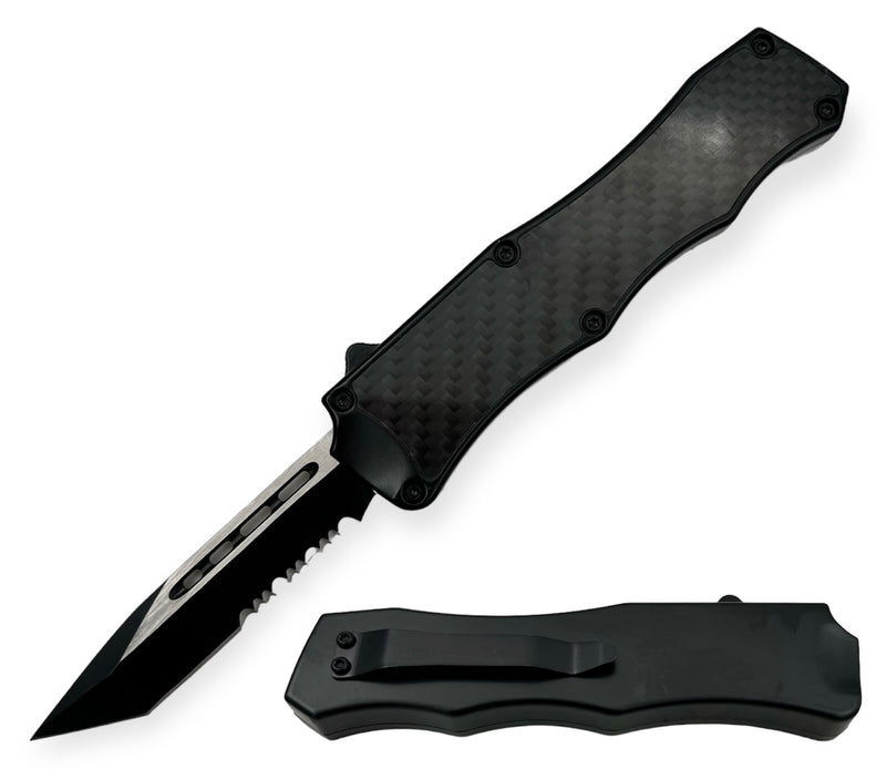 8.0 inch Air Craft Handle Otf Tanto Half Serrated Carbon Fiber Insert