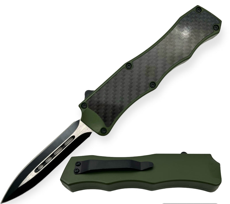 8.0 inch Air Craft Handle Otf Double Blade Carbon Fiber Insert Green