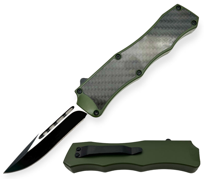 8.0 inch Air Craft Handle Otf  Drop Point Carbon Fiber Insert Green