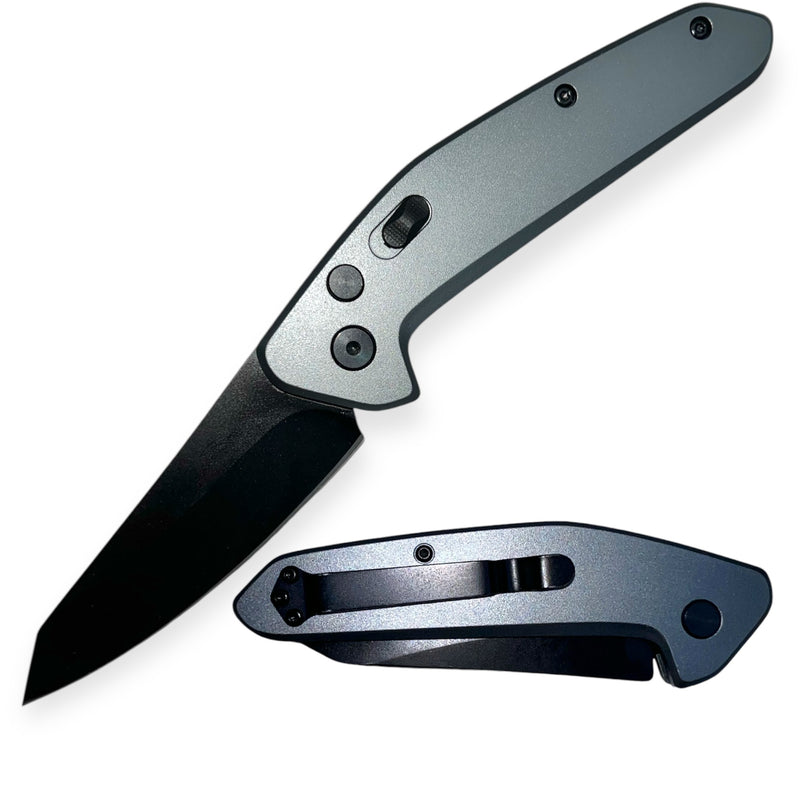 Tactical Side Open Full Auto With Safety Folding  knife Grey CNC Machined