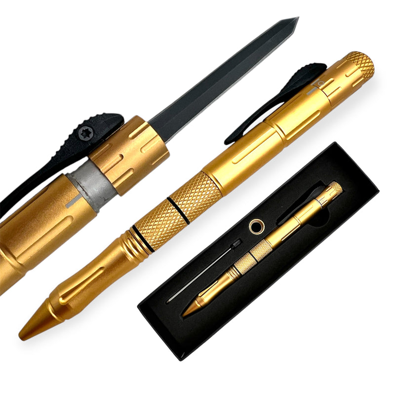 Tactical Automatic Pen Knife with Clip Trigger - Gold