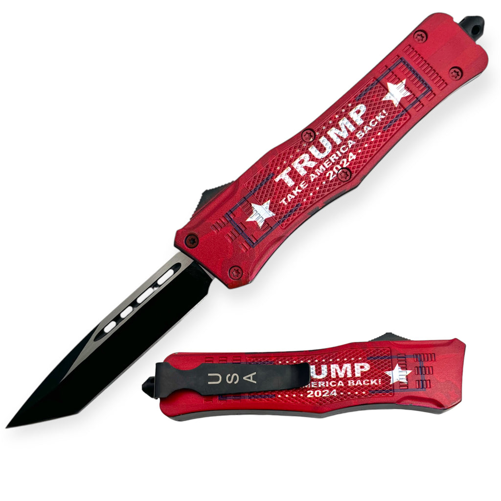 9.5 inch Heavy Duty Trump 2024 Red   OTF Automatic Knife Tanto