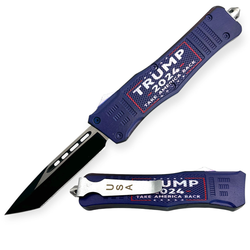 9.5 inch Heavy Duty Trump 2024 Blue   OTF Automatic Knife Tanto