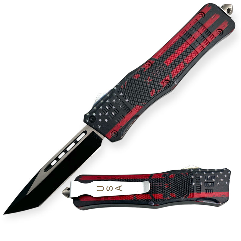 9.5 inch Heavy Duty OTF Red with Skull   Tanto Blade