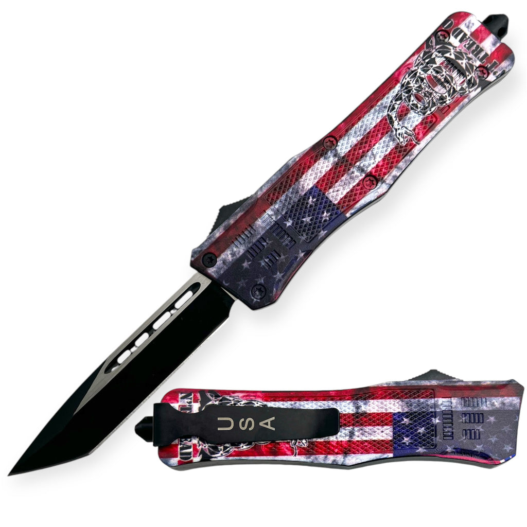 9.5 inch Heavy Duty OTF American Flag Snake  Tanto Blade