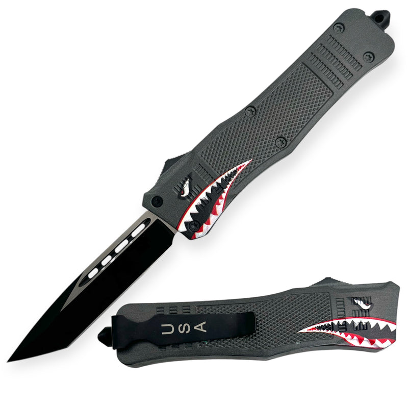 9.5 inch Heavy Duty Shark Mouth Green  OTF Automatic Knife Tanto