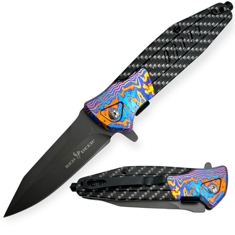 Red Deer® Black Handle Knife With A Touch of Color