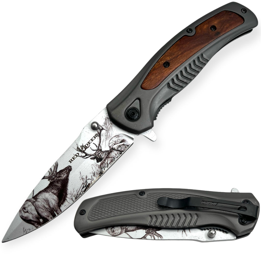 Red Deer® Grey Handle Knife With A Touch of Dark Wood Deer