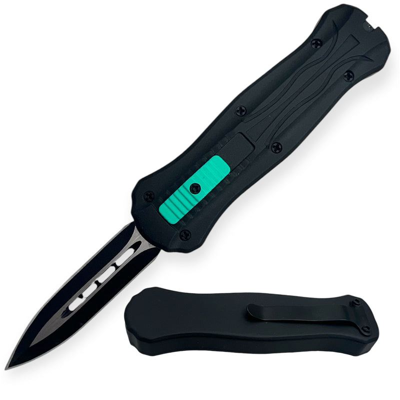 Miniature OTF Automatic Knife - Teal and Black