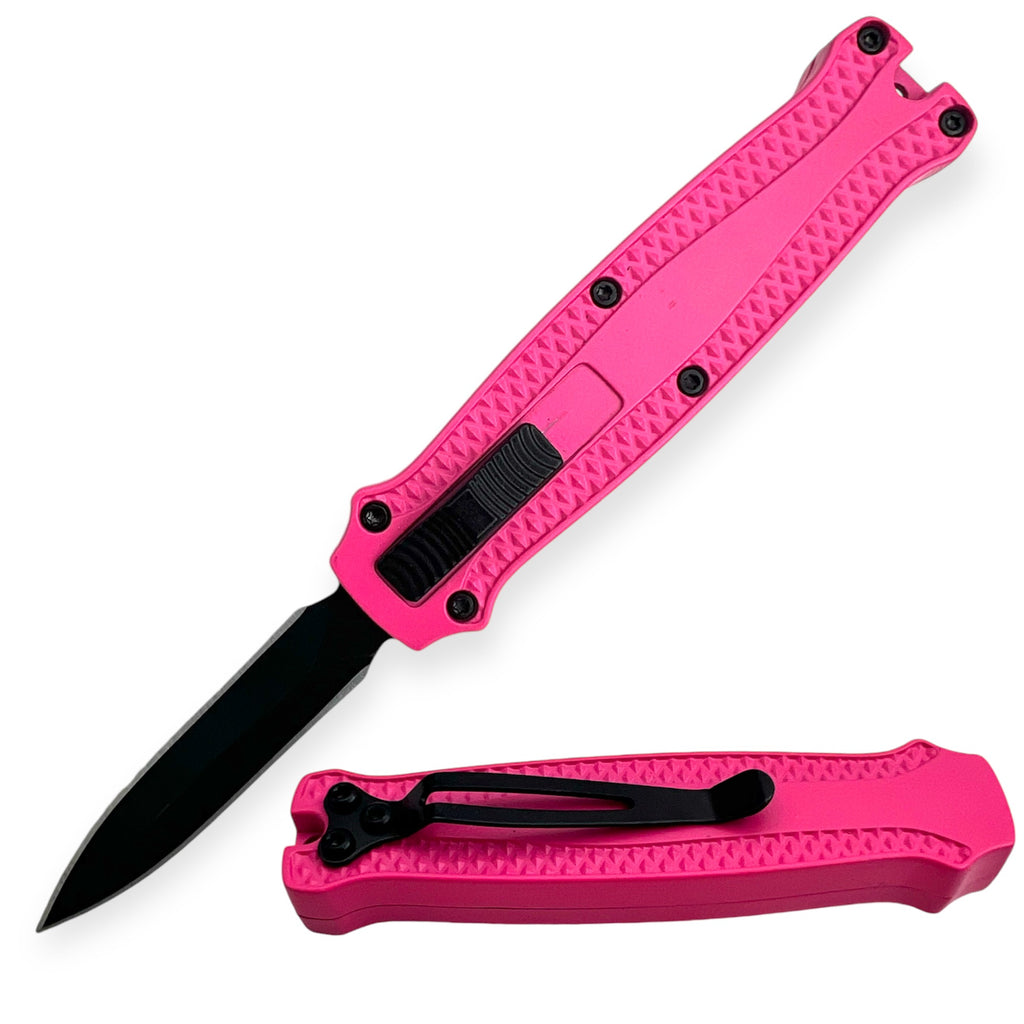 Mighty Mini OTF Pocket Knife Lightweight Aluminum Handle -Pink