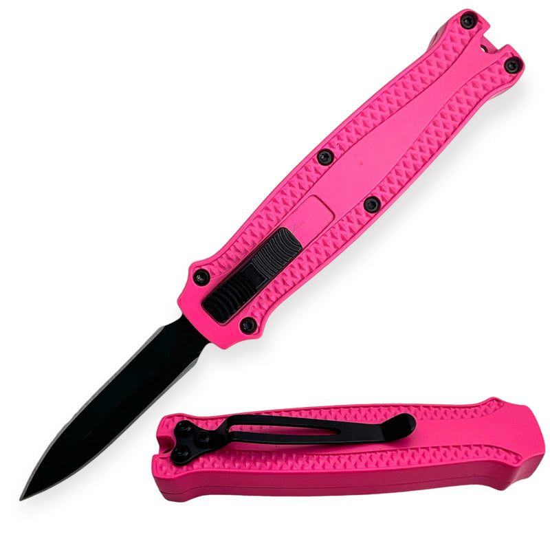 Mighty Mini OTF Pocket Knife Lightweight Aluminum Handle -Pink