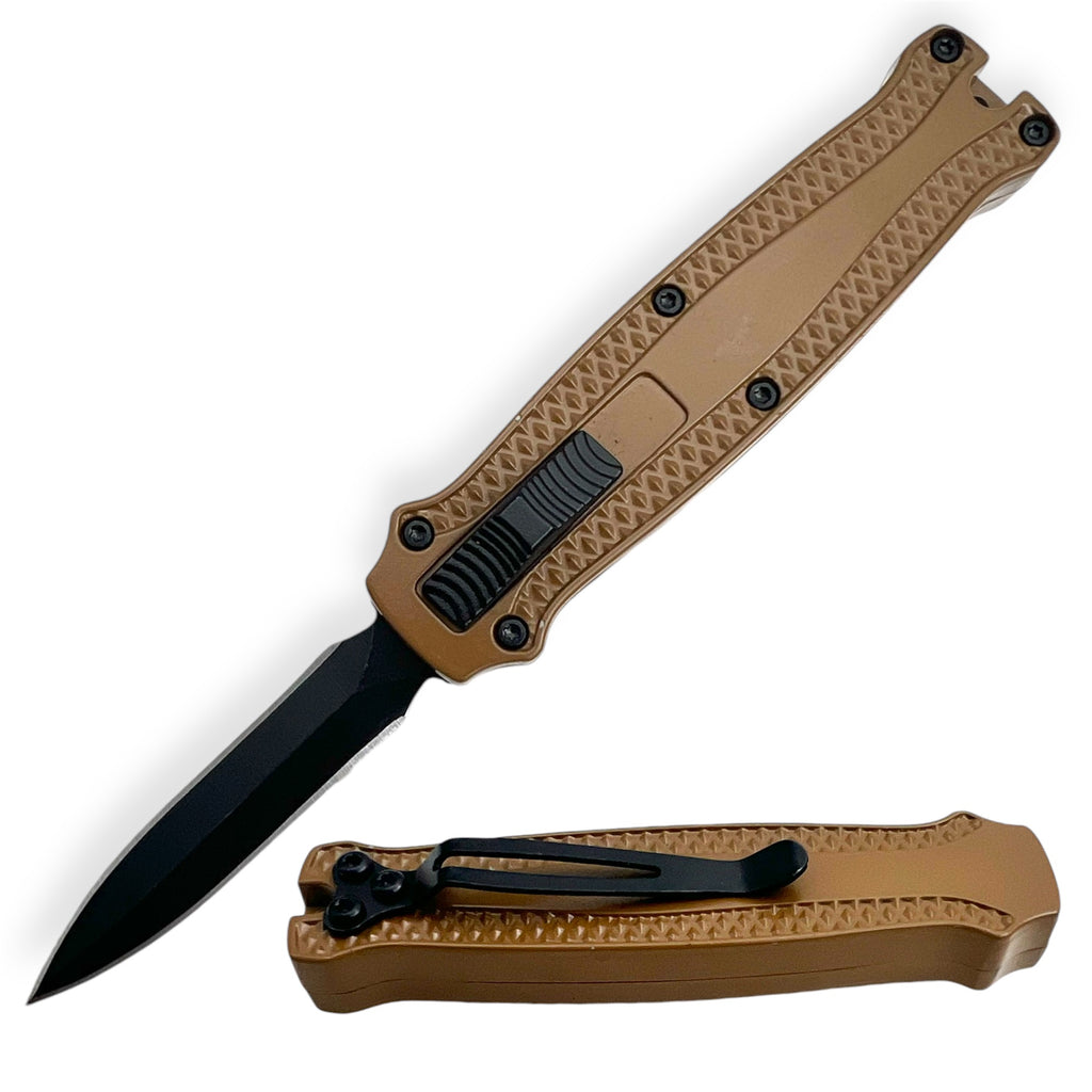 Mighty Mini OTF Pocket Knife Lightweight Aluminum Handle - Brown