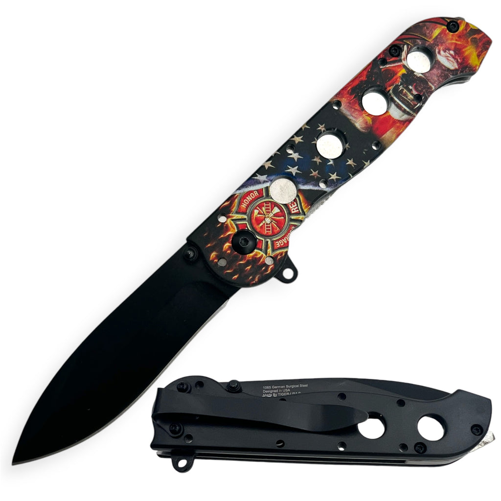 Tiger Usa® Spring Assisted Knife  Black Firefighter