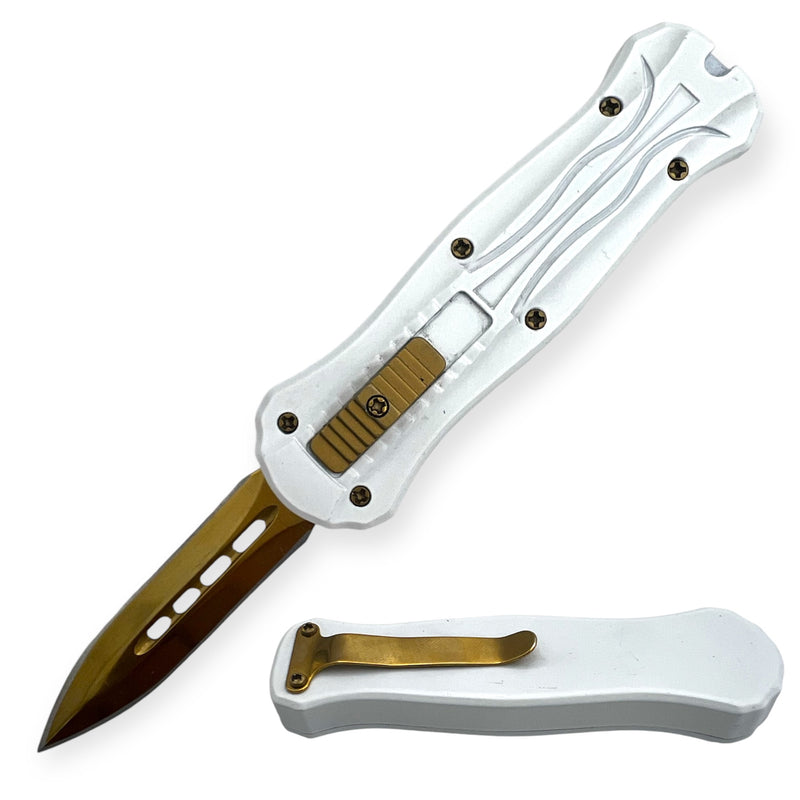 Miniature OTF Automatic Knife - White and Gold