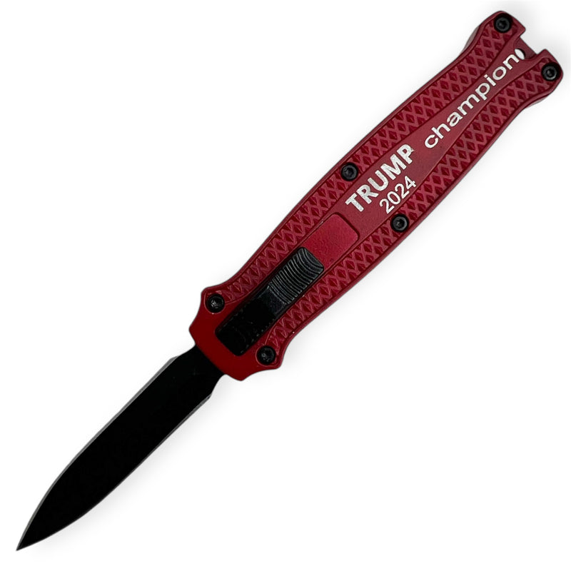 Mighty Mini OTF Pocket Knife Lightweight Aluminum Handle -Red Trump 2024 Champion