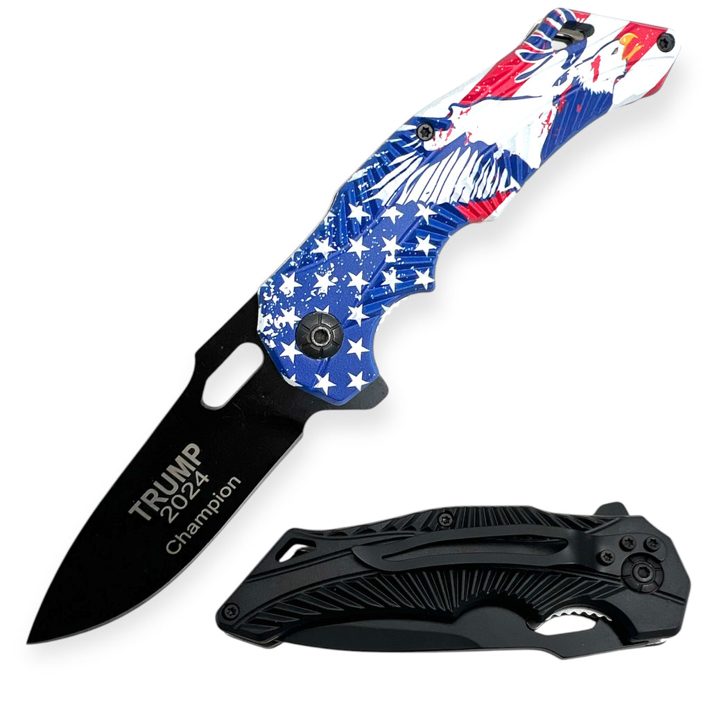 Feather Tiger-USA Spring Assisted Drop Point American   Flag  TM Champion