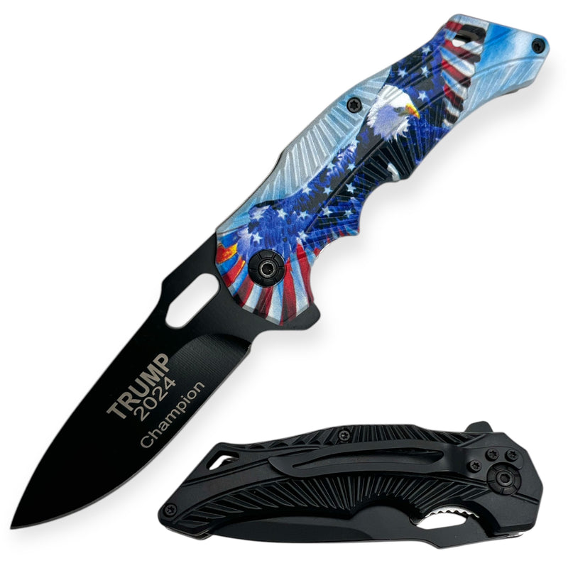 Feather Tiger-USA Spring Assisted Drop Point American Flag Eagle 2 TM Champion