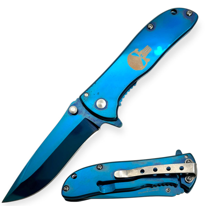 Spring Assisted Folding Knife - Blue (SJ-1020-BL)Punisher