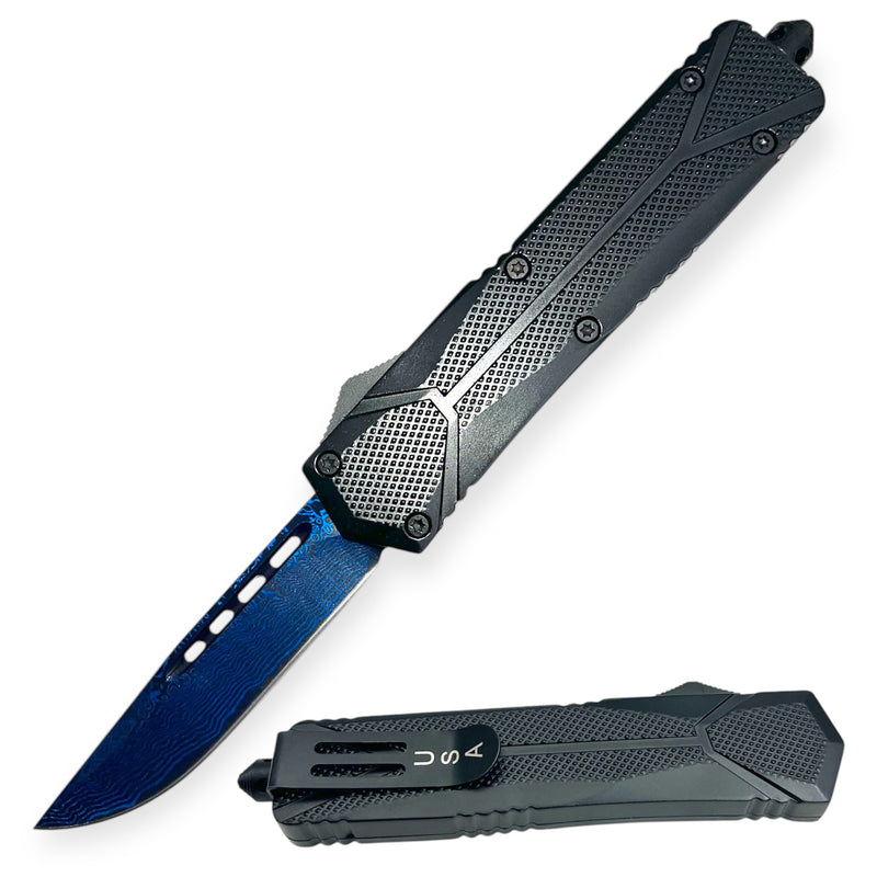 OTF Automatic Knife Black Blue Blade