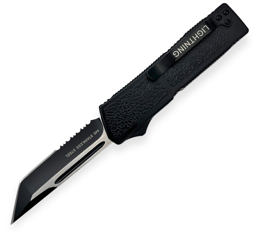 Lighting OTF Knife Tanto Half Cerrated  BLACK