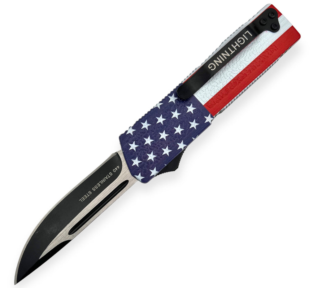 Lighting OTF Knife  American flag Drop Point