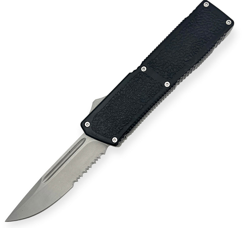 Lighting OTF Knife Black Drop Point Half Serrated