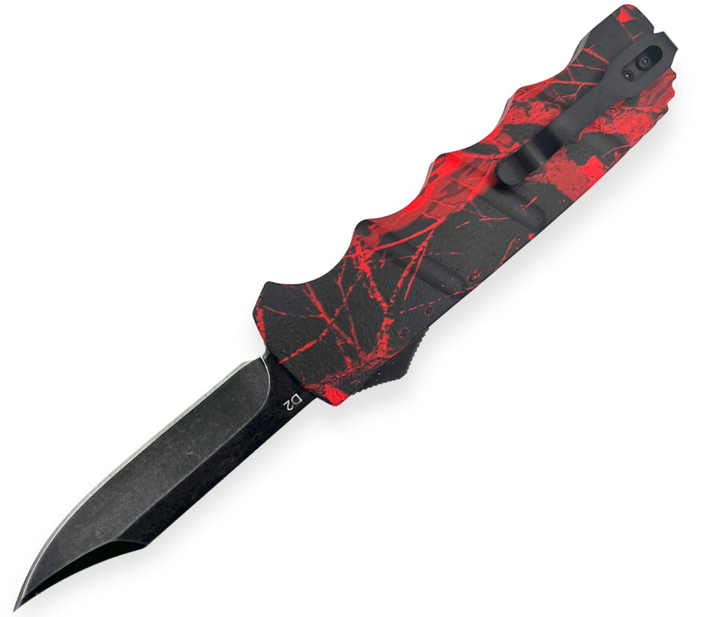 OTF Knife Drop Point Camo Red and Black D2