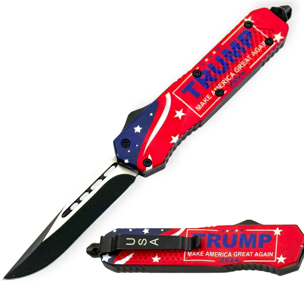 OTF Automatic Knife Trump 2024 Red Handle Drop Point