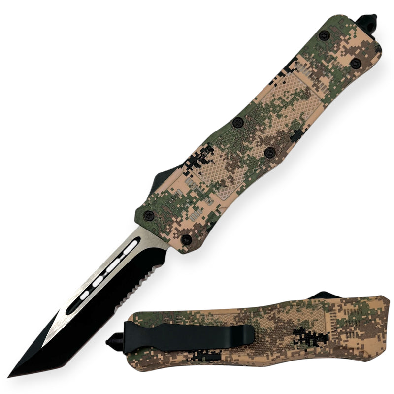 OTF 9 Inch Tanto  Half Serrated with Carrying Case Brown Camo