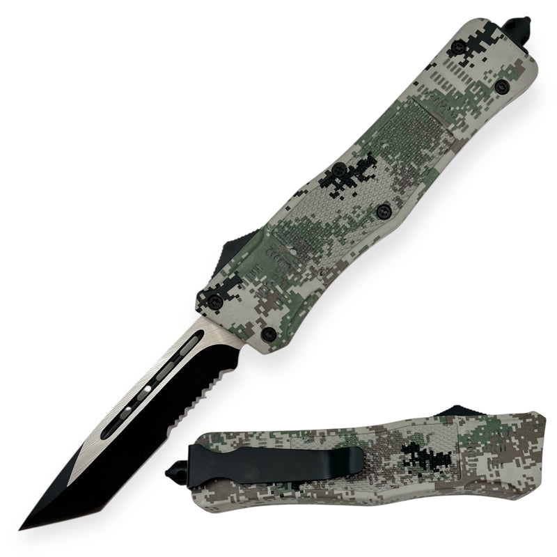 OTF 9 Inch Tanto  Half Serrated with Carrying Case Green Camo