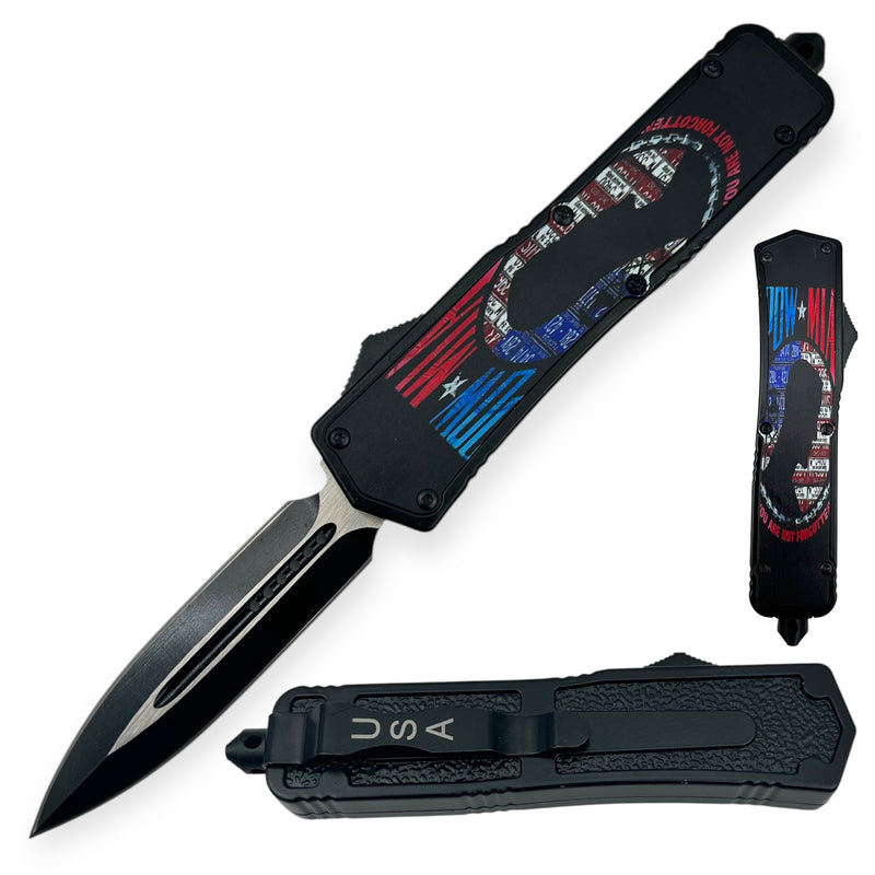 OTF Automatic Knife  Double Blade You Are Not Forgotten