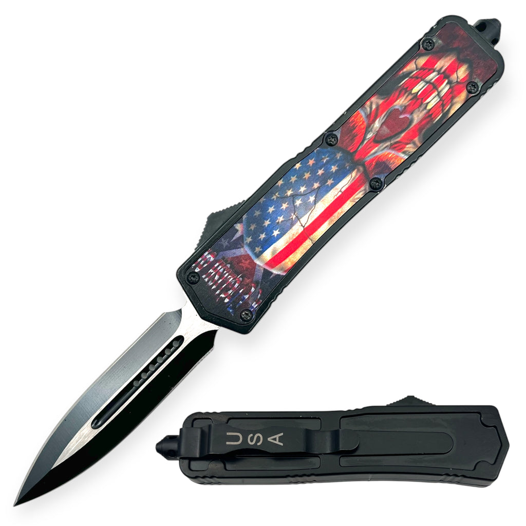 Out The Front  Automatic Knife American Flag   Double Blade