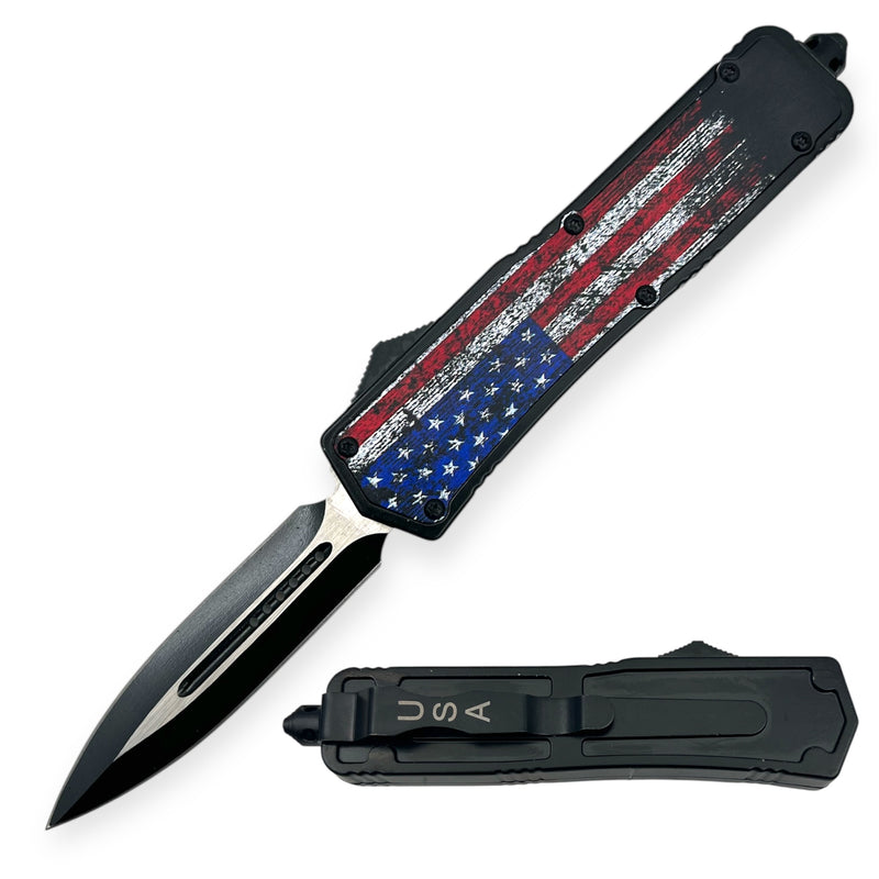 OTF Automatic Knife American Flag  Double Blade