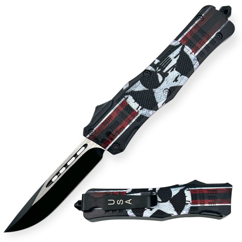 Out The Front  Automatic Knife Star/Skull  Drop Point