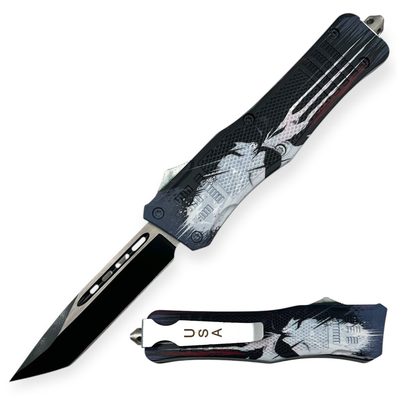 OTF Automatic Knife  Whitte Skull  Tanto  Blade