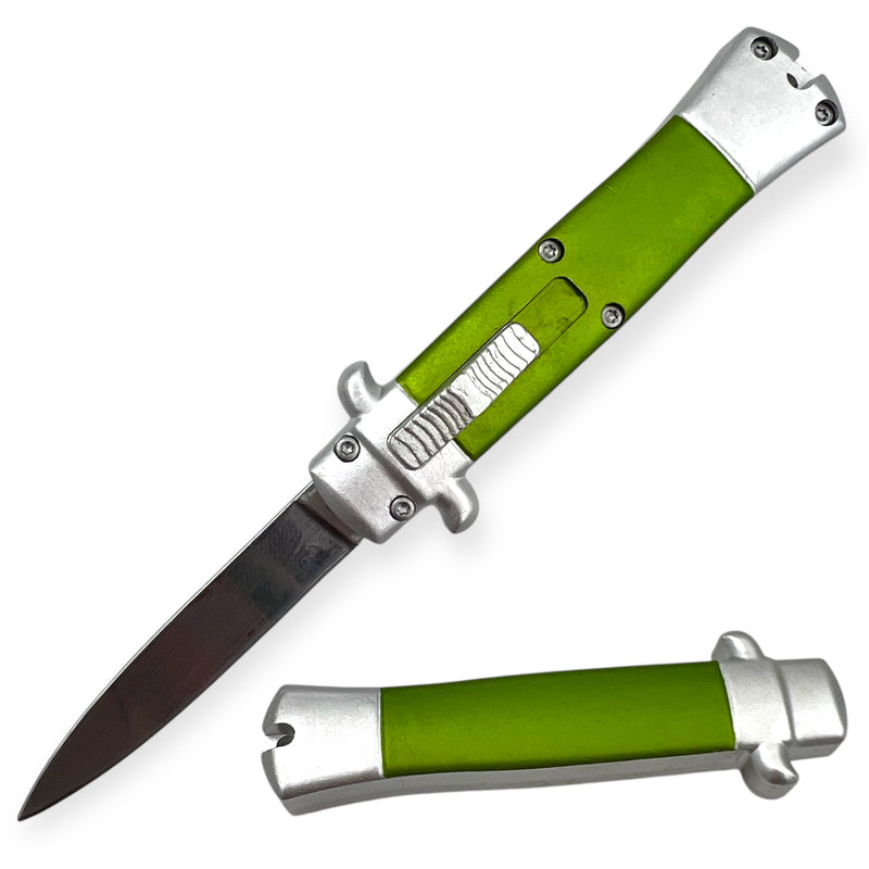 Mini OTF Pocket Knife Lightweight Aluminum Handle - Green