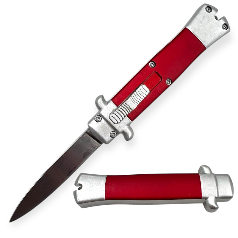 Mini OTF Pocket Knife Lightweight Aluminum Handle - Red