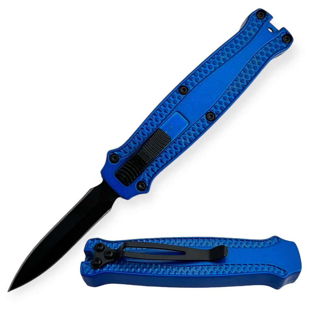 Mighty Mini OTF Pocket Knife Lightweight Aluminum Handle - BLUE