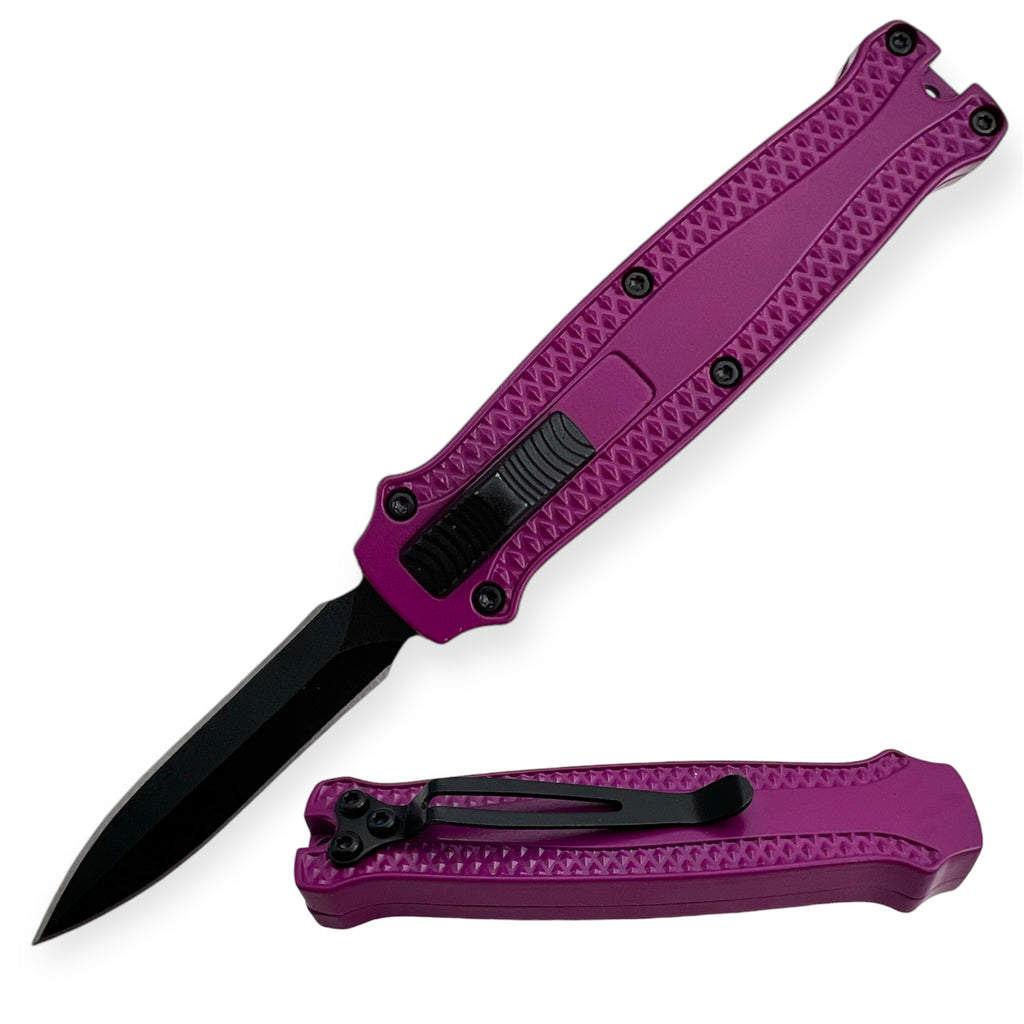 Mighty Mini OTF Pocket Knife Lightweight Aluminum Handle - Purple